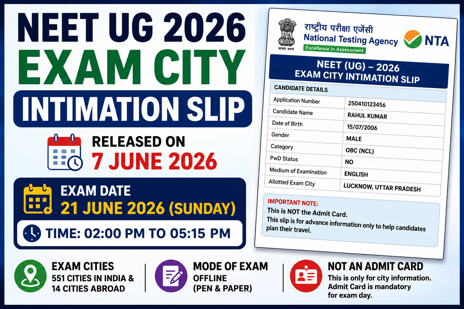 ChatGPT Image Jun 9 2026 08 00 38 AM NEET UG Exam City Intimation Slip 2026